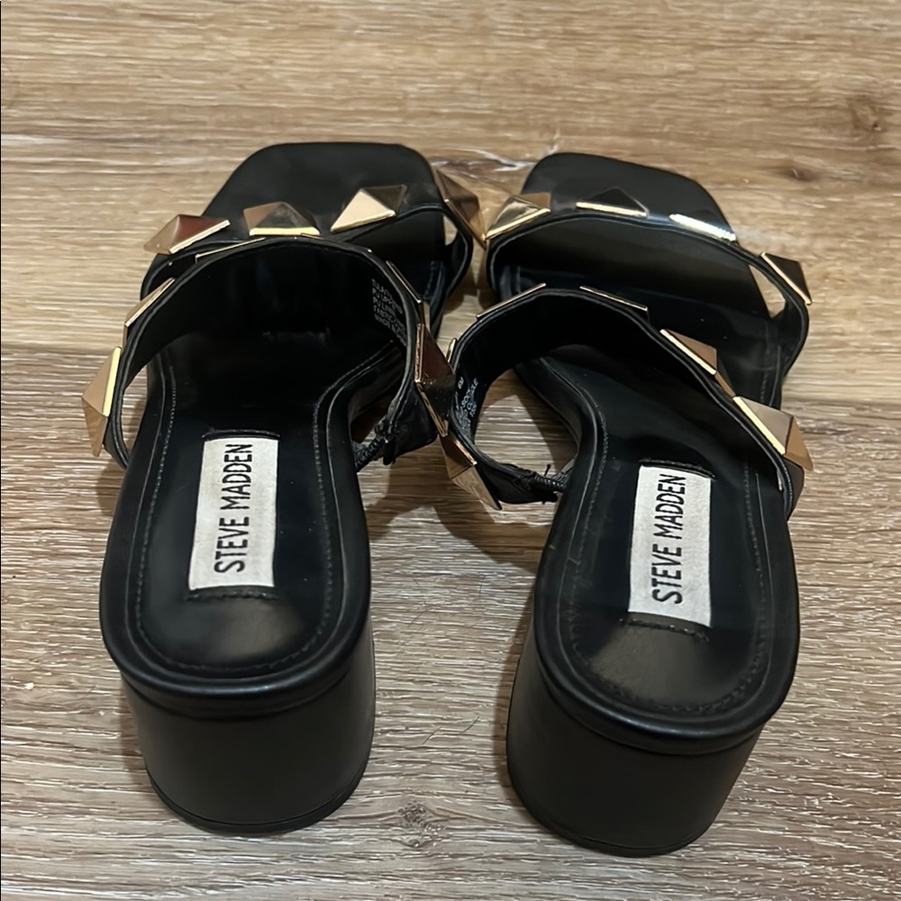 Steve Madden Black and Gold Block Sandals